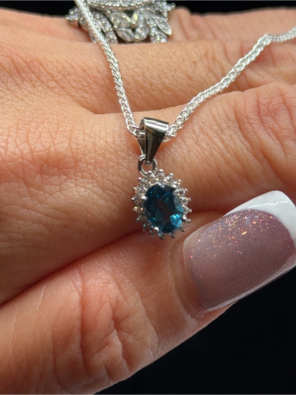 Sterling Silver 925 London Blue Topaz Halo Necklace